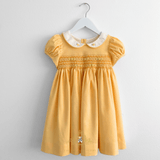 Girls Smocked Floral Embroidery Dress Yellow