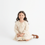 Girls Long Sleeve Eyelet Embroidered Lace Bib Collar Dress Cream