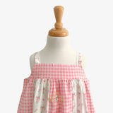 Girls Floral & Gingham Patchwork Bohemian Sun Dress Pink