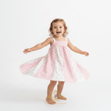 Girls Floral & Gingham Patchwork Bohemian Sun Dress Pink