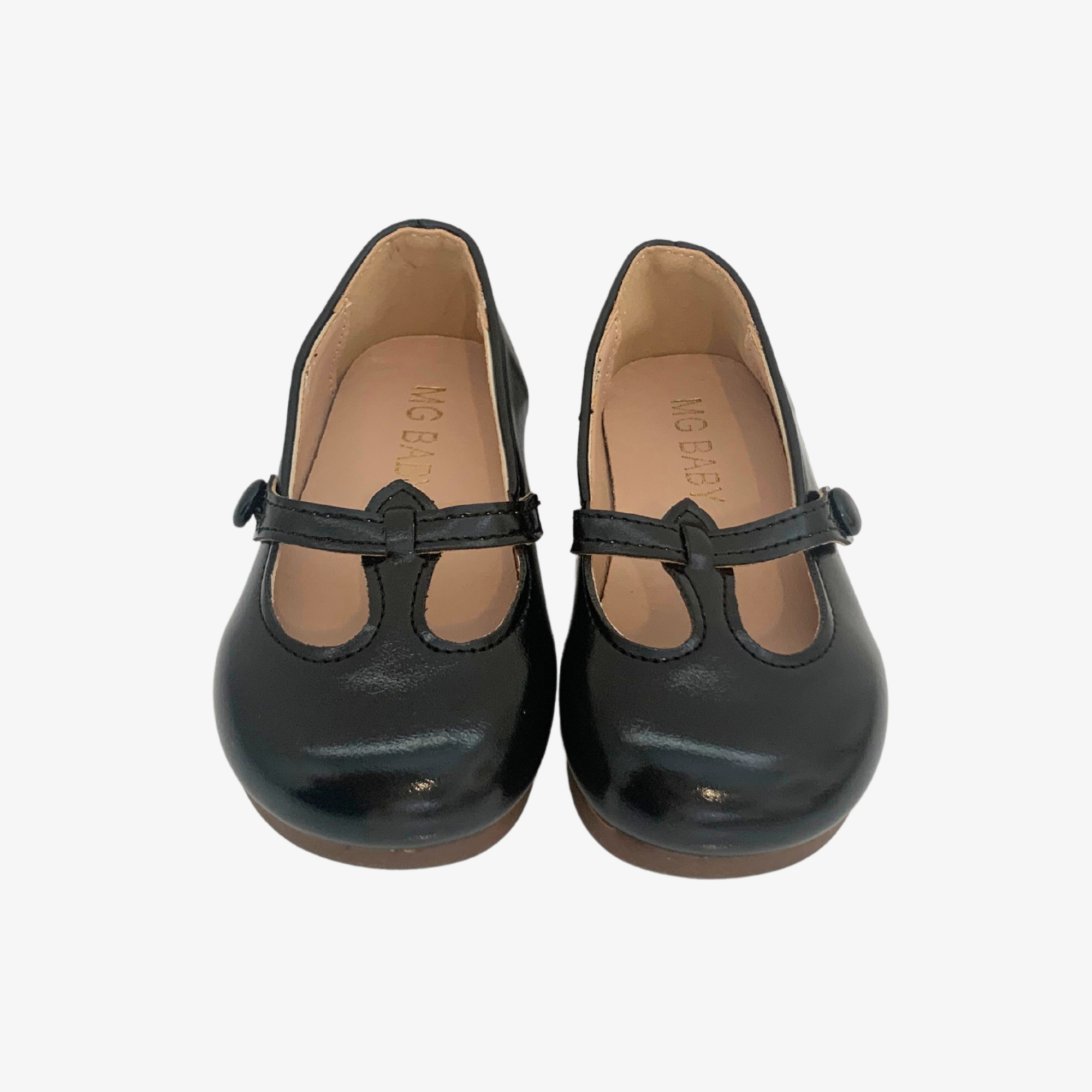 Girls black Mary Jane flats front view vintage style formal dress shoes for kids children's boutique accessories