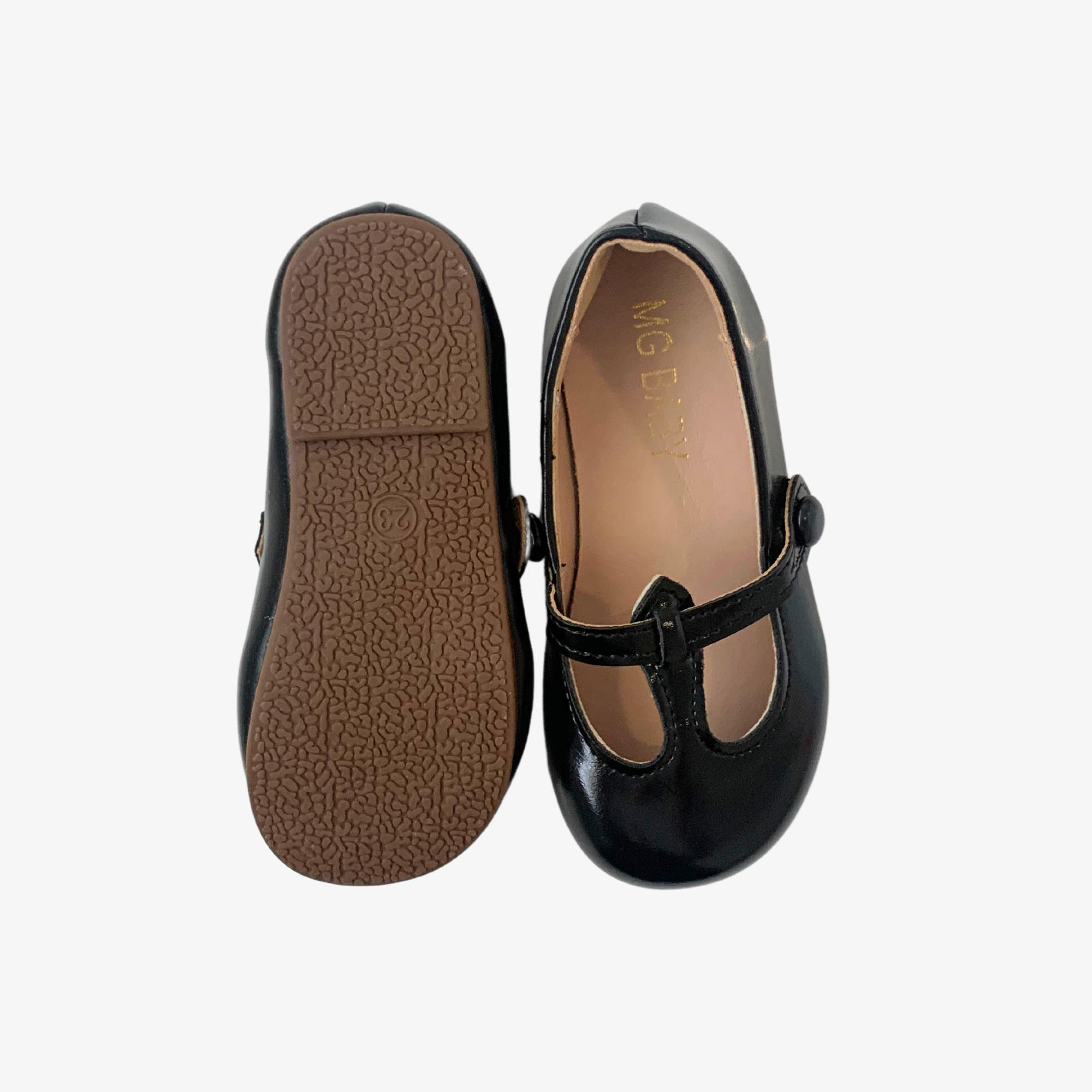 Girls black Mary Jane flats sole view vintage style children's dress shoes boutique accessories for kids