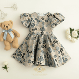 Girls Fine Jacquard Celebration Dress Floral Blue & Gold