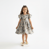 Girls Fine Jacquard Celebration Dress Floral Blue & Gold