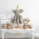 Girls Fine Jacquard Celebration Dress Floral Blue & Gold