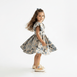 Girls Fine Jacquard Celebration Dress Floral Blue & Gold