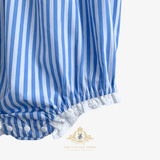 Girls Lace Bib Collar Romper Bubble Blue & White Stripes