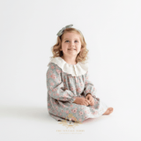 Girls Long Sleeve Eyelet Embroidered Lace Bib Collar Floral Dress