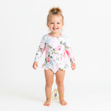 Girls One-Piece Long Sleeve Floral Swimsuit