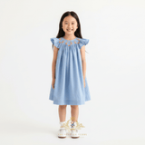 Girls Smocked Bishop Dress Blue & Orange