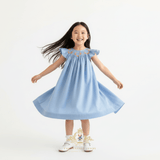 Girls Smocked Bishop Dress Blue & Orange
