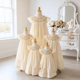 Girls Smocked Bishop Dress Cream Green & Pink