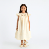 Girls Smocked Bishop Dress Cream Green & Pink