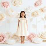 Girls Smocked Bishop Dress Cream Green & Pink