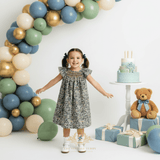Girls Bishop Floral Smocked Dress Blue & Green