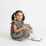 Girls Bishop Floral Smocked Dress Blue & Green