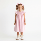 Girls Smocked Bishop Dress Rose Embroidery Pink