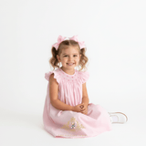 Girls Smocked Bishop Dress Rose Embroidery Pink