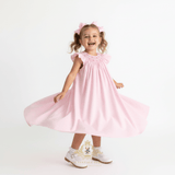 Girls Smocked Bishop Dress Rose Embroidery Pink