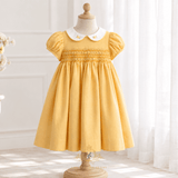 Girls Smocked Floral Embroidery Dress Yellow