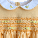 Girls Smocked Floral Embroidery Dress Yellow