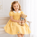 Girls Smocked Floral Embroidery Dress Yellow