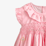 Girls Smocked Dress Rose Embroidery Pink