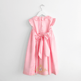 Girls Smocked Dress Rose Embroidery Pink