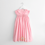 Girls Smocked Dress Rose Embroidery Pink