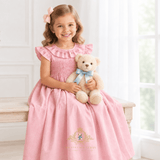 Girls Smocked Dress Rose Embroidery Pink