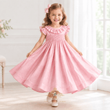 Girls Smocked Dress Rose Embroidery Pink