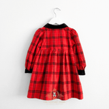 Girls Long Sleeve Embroidered Smocked Dress Plaid