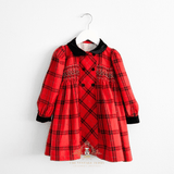 Girls Long Sleeve Embroidered Smocked Dress Plaid