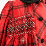 Girls Long Sleeve Embroidered Smocked Dress Plaid