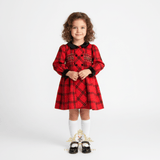 Girls Long Sleeve Embroidered Smocked Dress Plaid