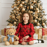 Girls Long Sleeve Embroidered Smocked Dress Plaid