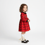 Girls Long Sleeve Embroidered Smocked Dress Plaid