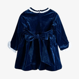 Girls Plush Velvet Embroidered Smocked Dress Royal Blue