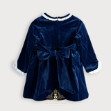 Girls Plush Velvet Embroidered Smocked Dress Royal Blue
