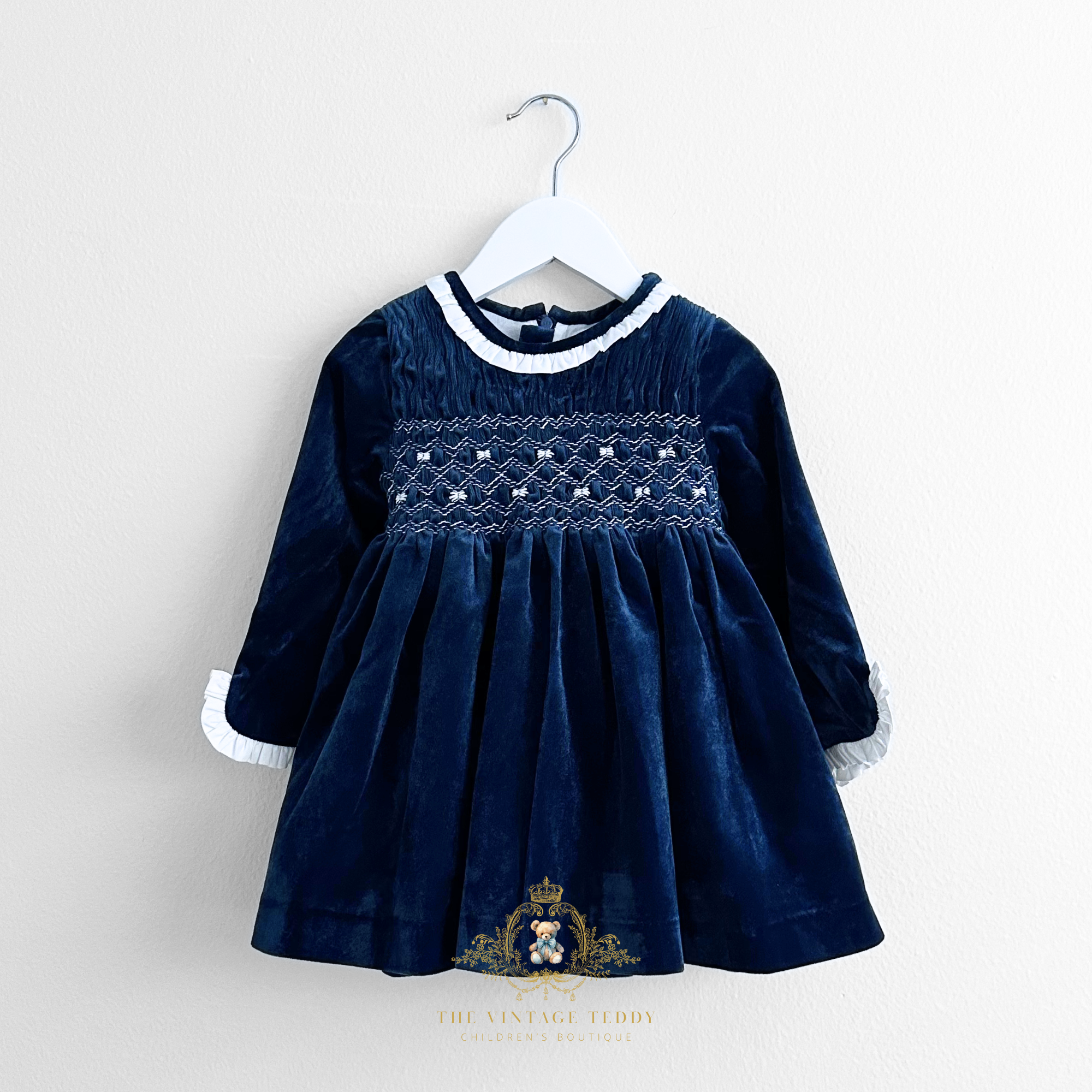 Girls Plush Velvet Embroidered Smocked Dress Royal Blue 12M Girls Plush Velvet Embroidered Smocked Dress Royal Blue 12M