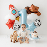 Kids First Birthday Party Balloons Set Space Cowboy