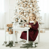 Girls Long Sleeve Corduroy Embroidered Smocked Dress Burgundy
