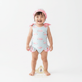 Girls One-Piece Swimsuit & Cap Set Pink Flamingos