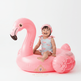 Girls One-Piece Swimsuit & Cap Set Pink Flamingos
