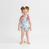 Girls One-Piece Swimsuit Botanical Roses & Stripes