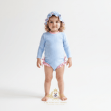 Girls One-Piece Swimsuit & Bonnet Set Pink & Blue