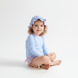 Girls One-Piece Swimsuit & Bonnet Set Pink & Blue