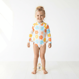 Girls One-Piece Long Sleeve Swimsuit Flower Power