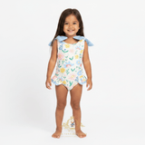 Girls One-Piece Swimsuit Flowers & Stripes