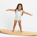 Girls One-Piece Swimsuit Flowers & Stripes